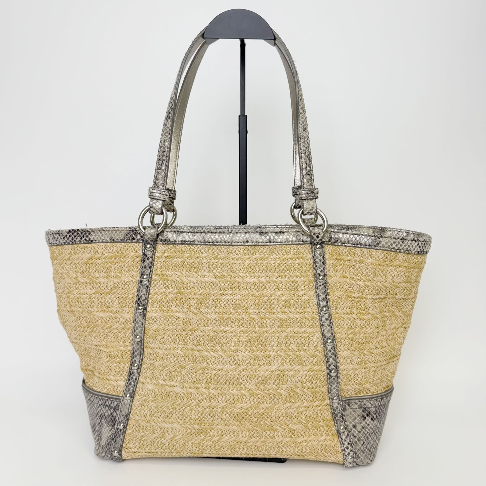 中古】COACH コーチ パイソン柄 ストロー トート トートバッグ 