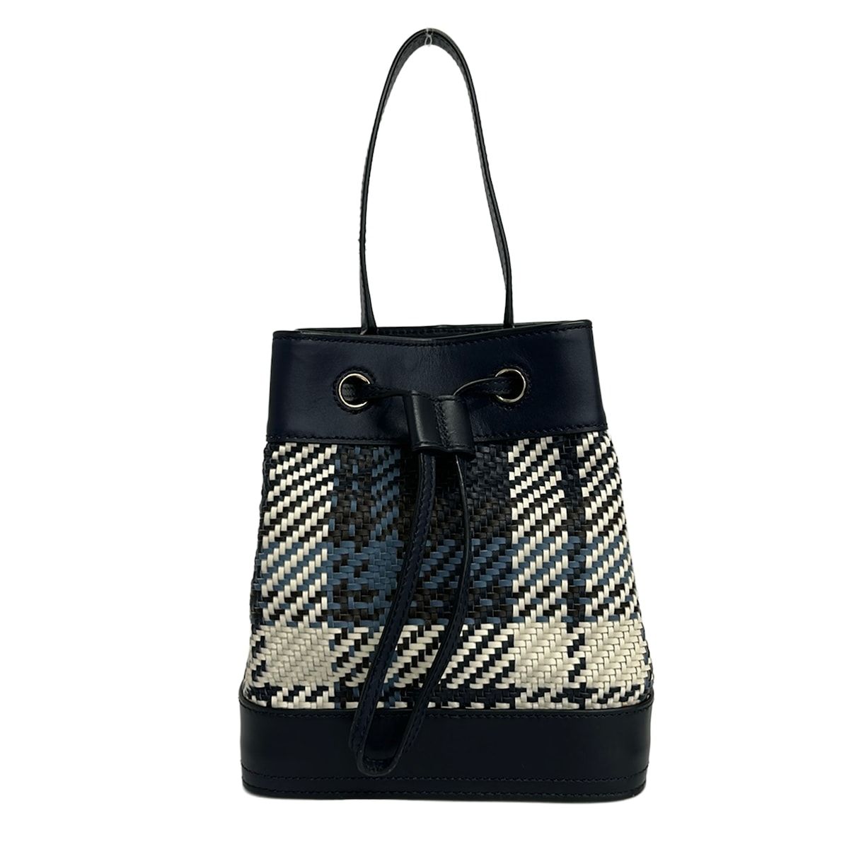 TORY BURCH(トリーバーチ) ハンドバッグ バケットバッグ 79151-1-02607 黒×ブルー×アイボリー メッシュ/巾着/編み込み レザー