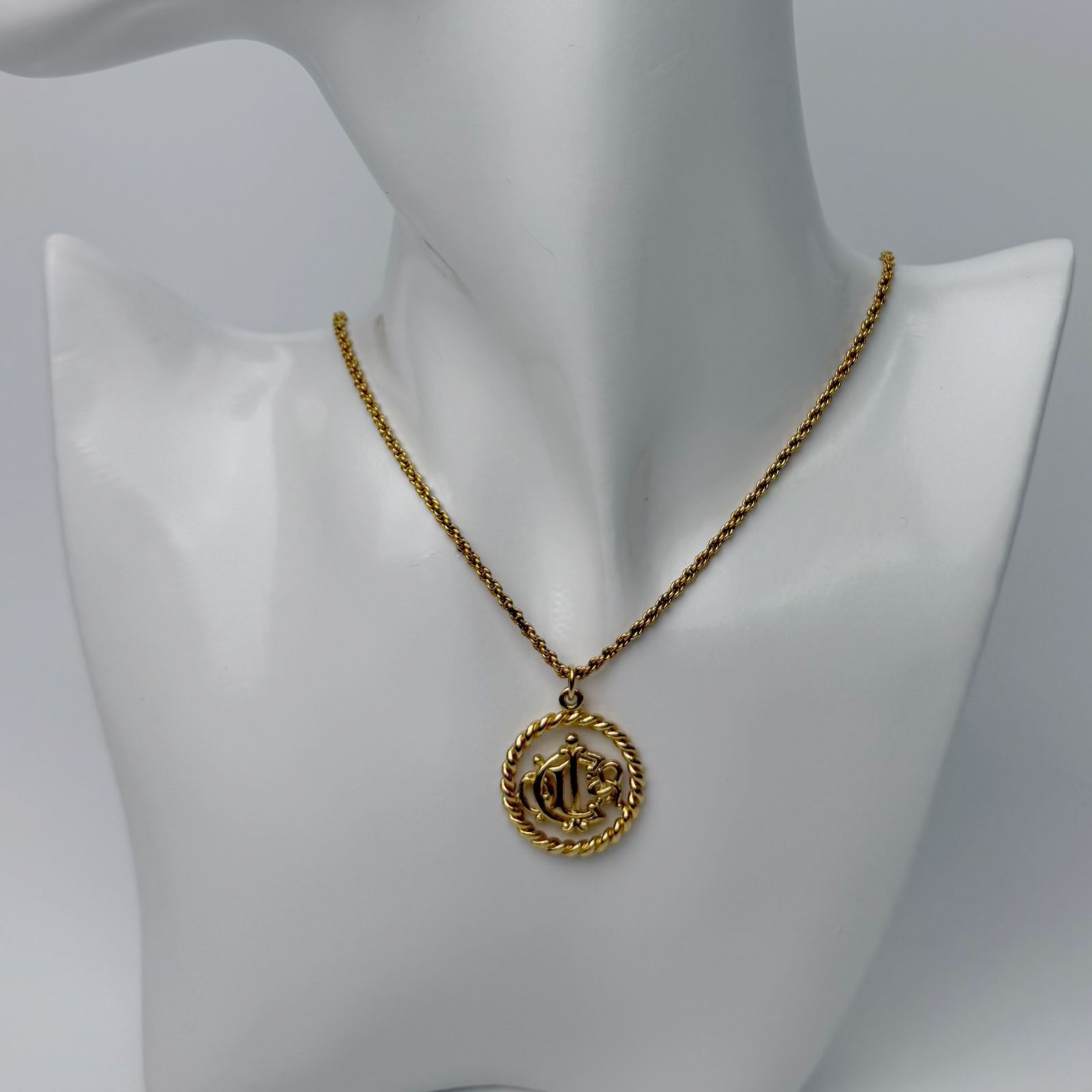 【中古】Christian Dior クリスチャン ディオール ロゴ メダリオン ネックレス メッキ ゴールド ヴィンテージ レディース HIBUOCHI VINTAGE hboc260713a08