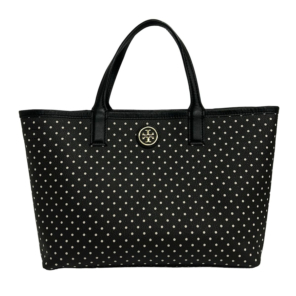 TORY BURCH(トリーバーチ) ハンドバッグ - 黒×白 ドット柄/水玉 レザー