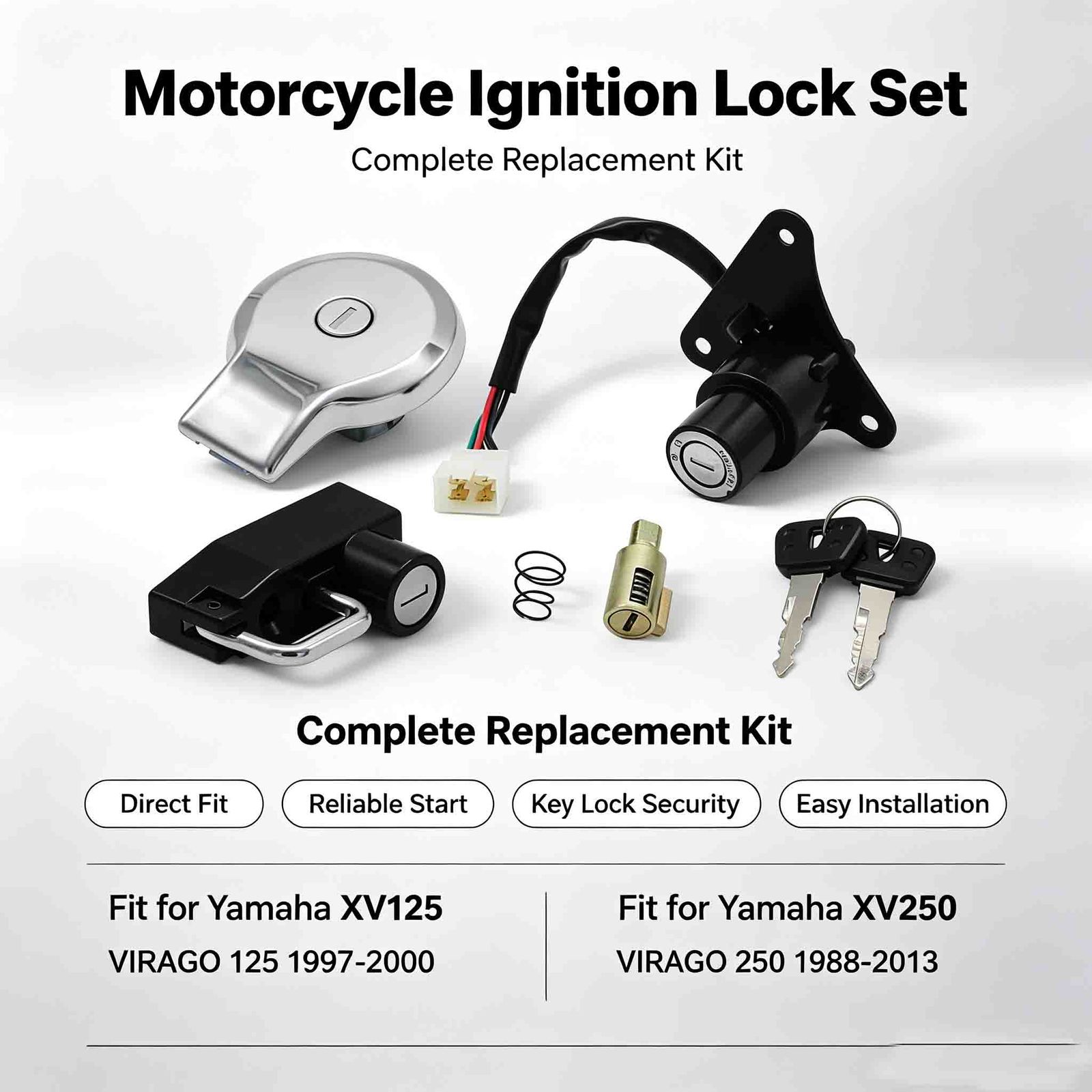 ヤマハ Virago 125/250 用 イグニッションスイッチ シートロックキット ガスキャップ付き