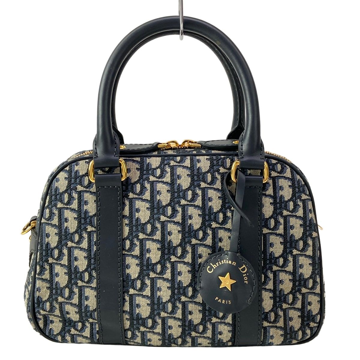 DIOR/ChristianDior(ディオール/クリスチャンディオール) ハンドバッグ - ダークネイビー×ネイビー×白 オブリーク レザー