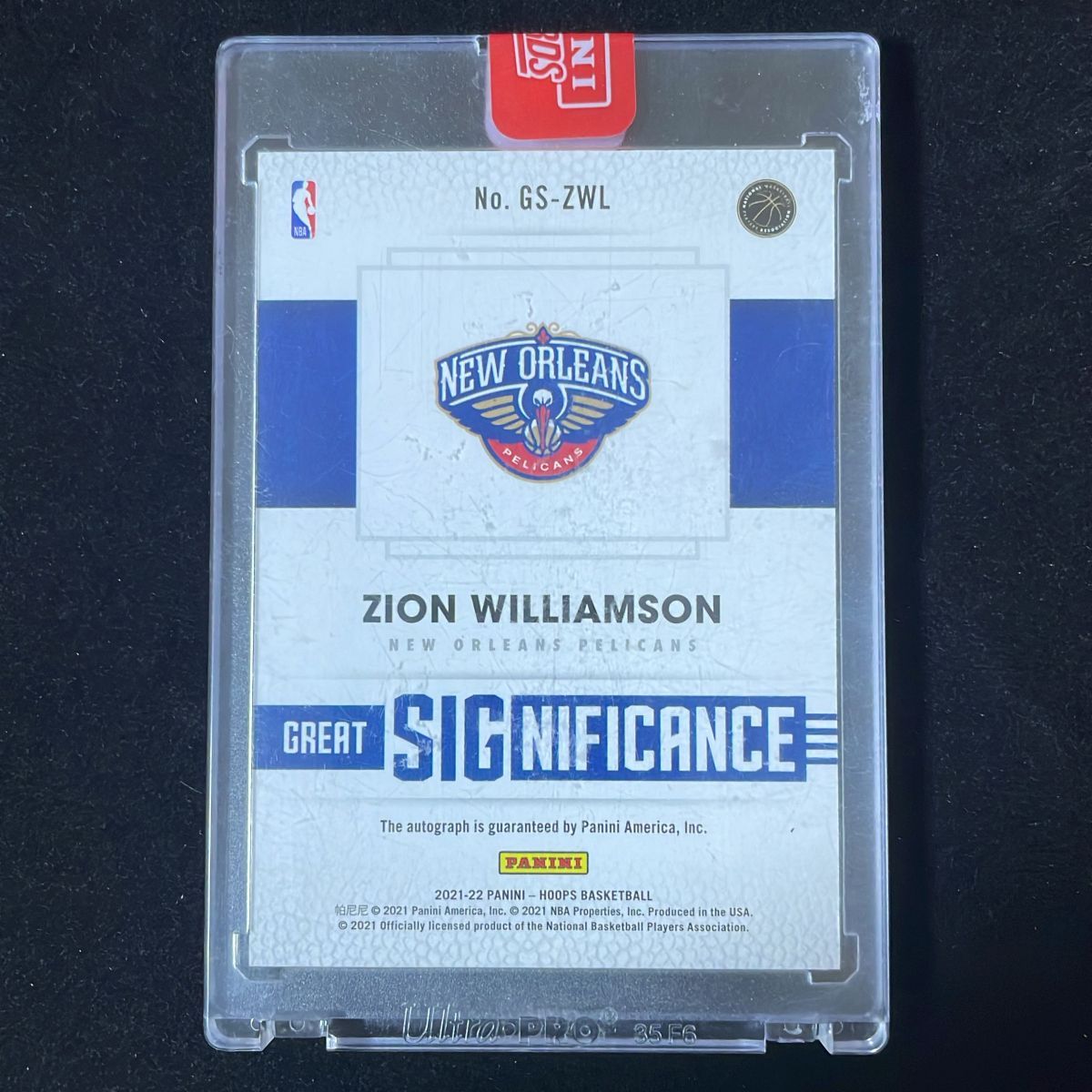 Zion Williamson ザイオン・ウィリアムソン Panini Hoops Great Significance 2021-22 On Card Auto 直筆 サイン Pelicans ペリカンズ