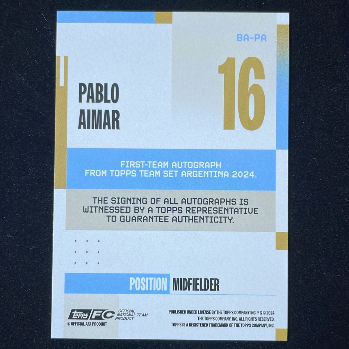 Pablo Aimar パブロ・アイマール Topps Team Set Argentina 2024