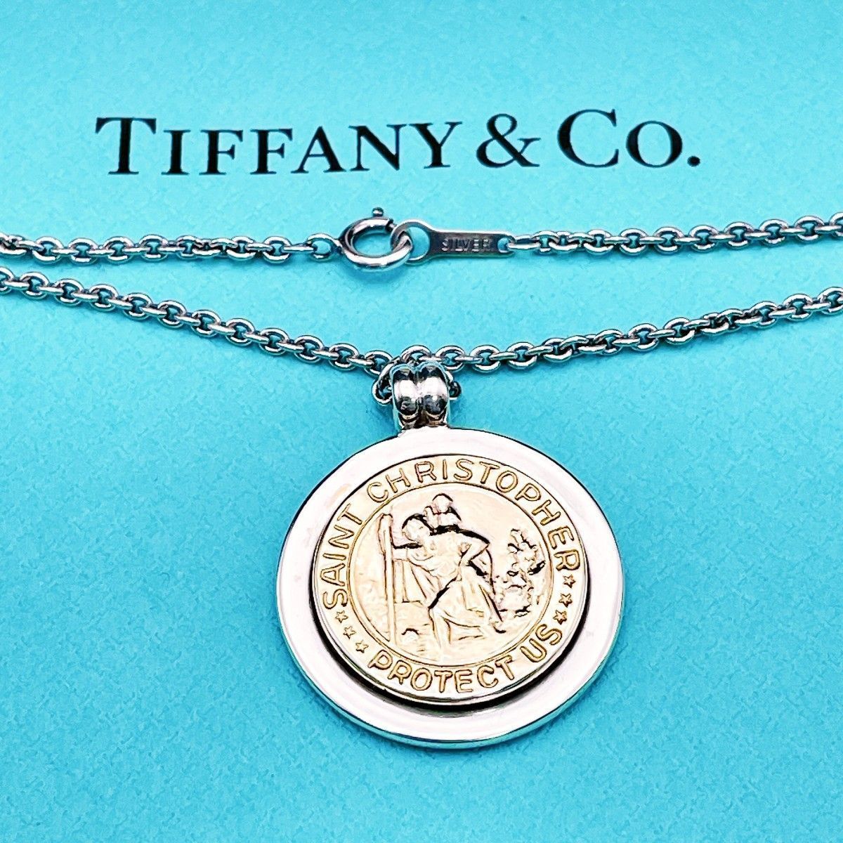 ◇ティファニー◇新品仕上済 Tiffany&Co. セントクリストファー ネックレス Ag925 シルバー Au750 ゴールド ブランド 16.30g