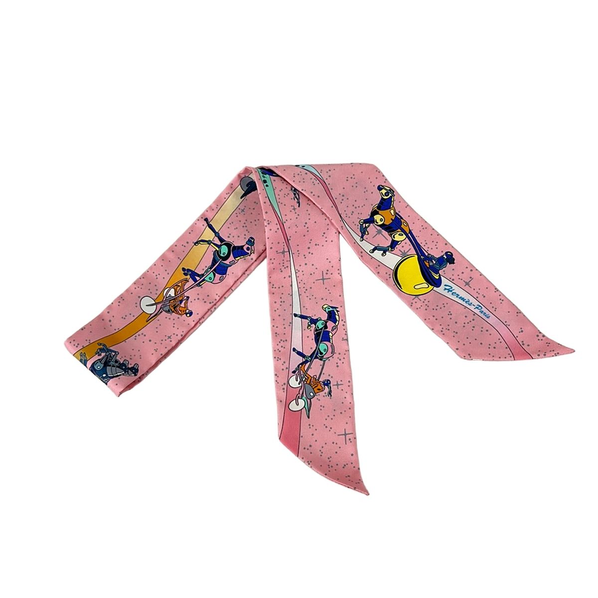 HERMES(エルメス) スカーフ美品 ツイリー ライトピンク×ブルーグレー×マルチ リボンスカーフ