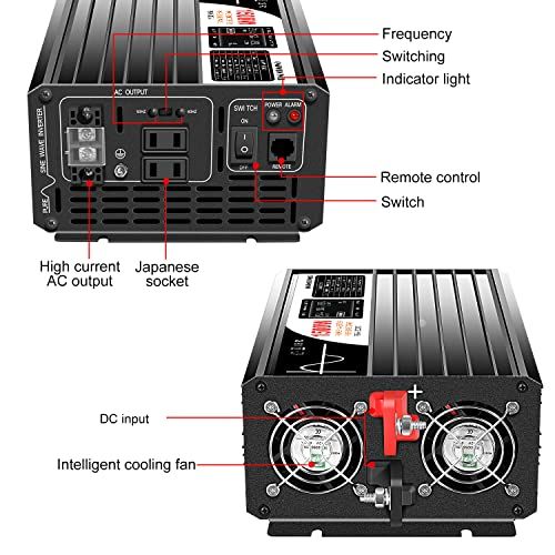 Xijia 1500W純正弦波インバーター、DC12V AC100V 電圧変換器、最大出力