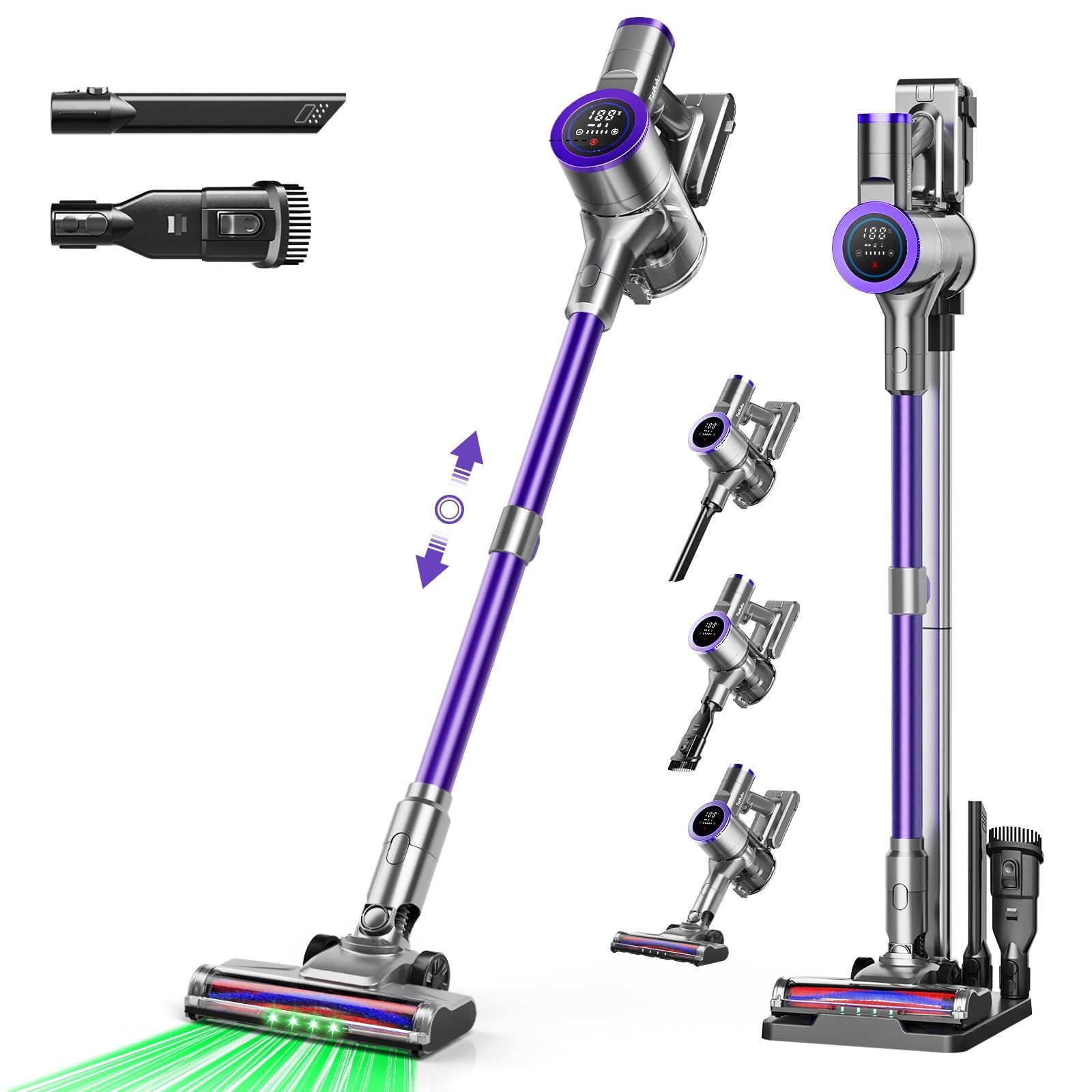 掃除機 コードレス【2027先行発売！超強力吸引！自走式！業界初AIホコリ自動検知！自立式！智能LED液晶ディスプレイ！置くだけ充電スタンド！革新版グリーンLEDライト！】コードレス掃除機 軽量 サイクロン650Ｗ 70分長時間稼働 絡まないヘッド 2WAY