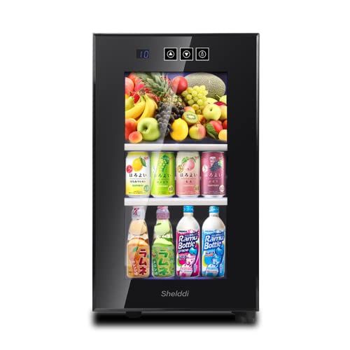 Shelddi 小型冷蔵庫 23L 静音 おしゃれ 省エネ ミニ電子冷蔵庫 一人用 一人暮らし 1ドア ペルチェ式 温度設定7-18℃ 家庭用 前開き SHR-023A 透明ガラスドア