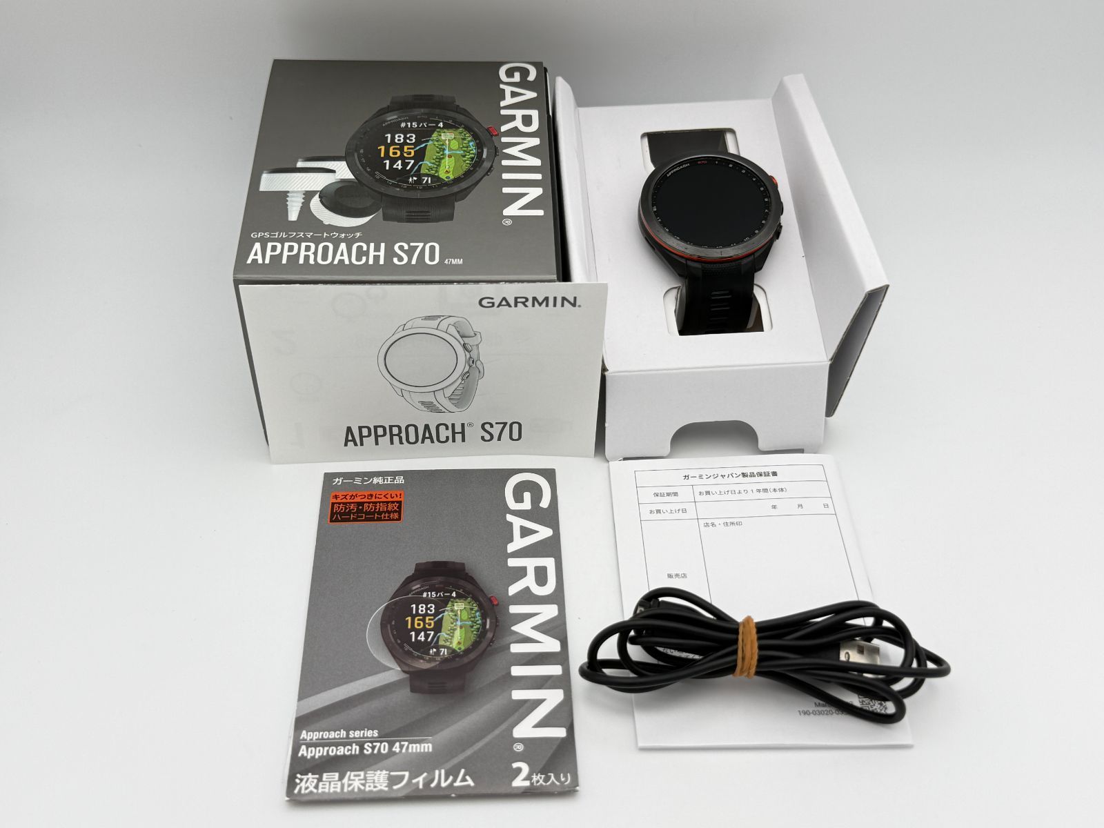【美品】GARMIN Approach S70 47mm ブラック ガーミン アプローチ ゴルフウォッチ GPSナビ