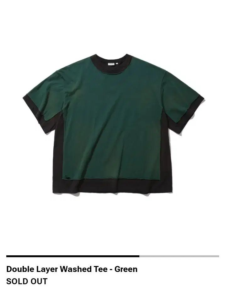 ANGLAN ダブル レイヤー ウォッシュ 半袖Tシャツ グリーン