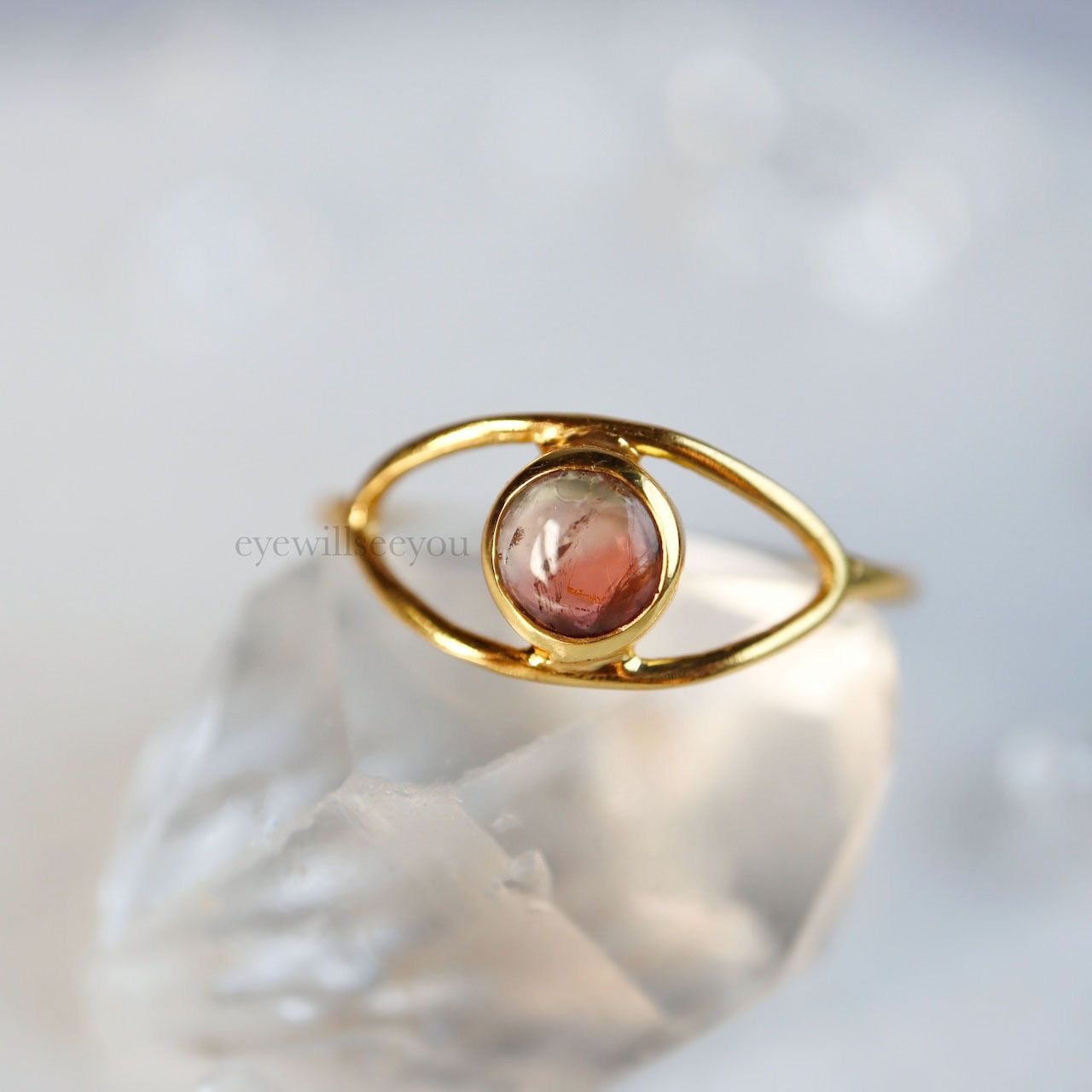 Pink eye ring tourmaline cabochonピンク系