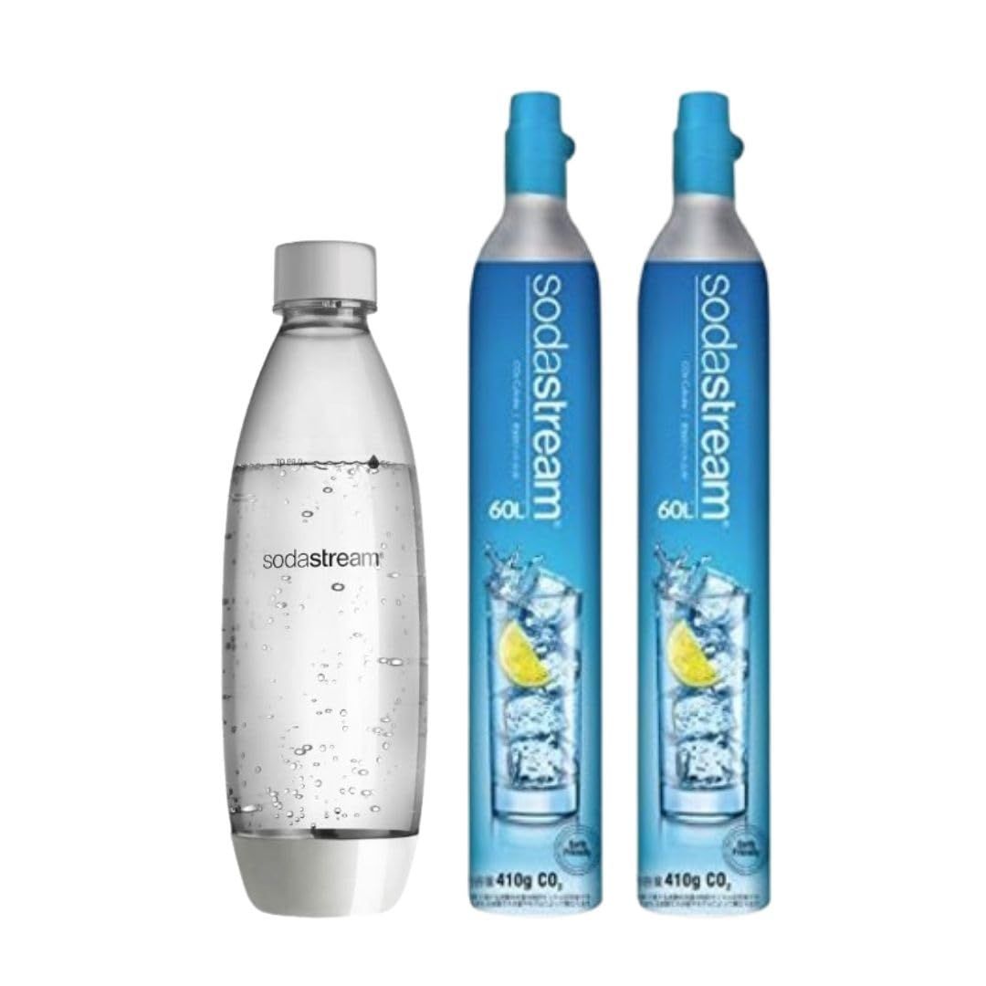 [公式] ソーダストリーム ガスシリンダー 60L 2本セット(新規購入用) 食洗器対応1Lボトル（ホワイト）付き sodastream