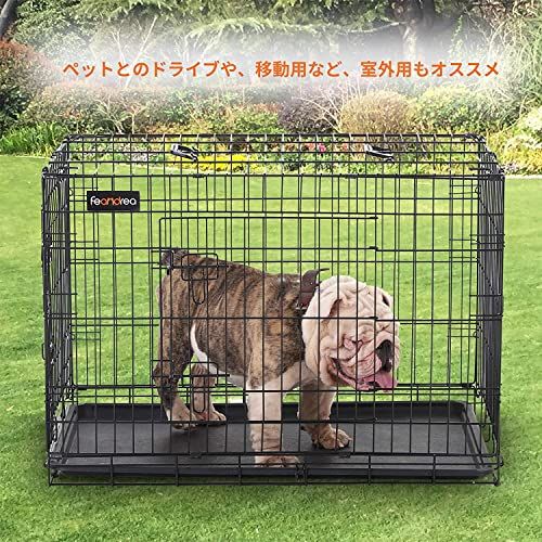 FEANDREA ペットケージ 77.5×48.5×55.5cm 室内外兼用 犬 トレー付き
