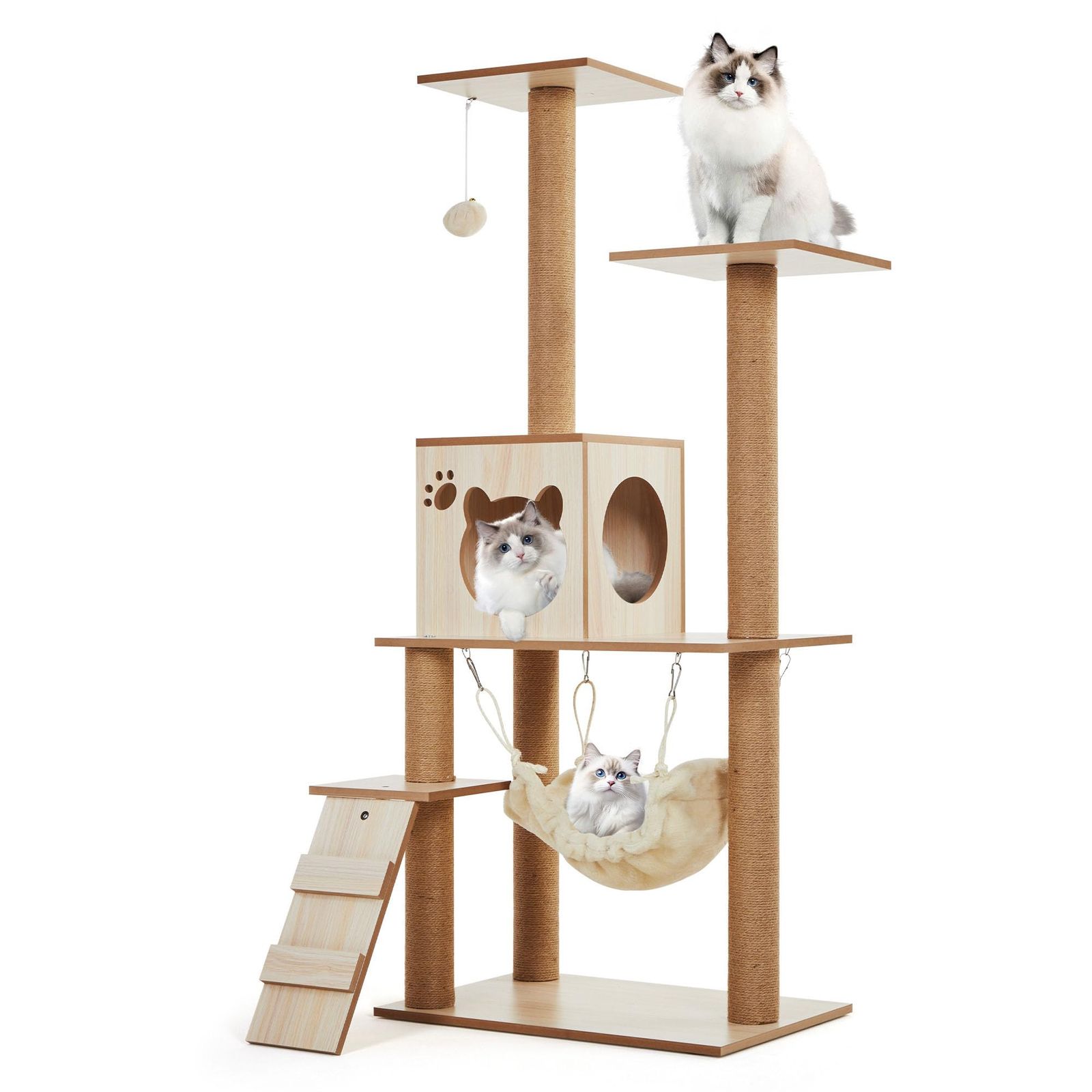 キャットタワー 木製キャットタワー 猫タワー 猫ラック 猫 棚 キャットシェルフ キャットハウス ハンモック付き スリム おしゃれ 頑丈 安定性 爪研ぎ 大型猫 大型 中型 多頭飼い 木製 おもちゃ ねこ コンパクト 省スペースJu