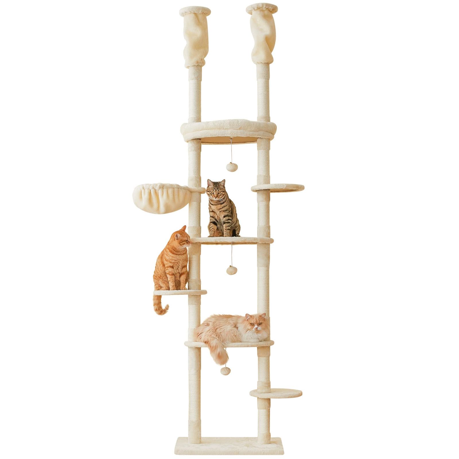 Mwpo 突っ張りタイプキャットタワー おうちで木登りタワー 多頭飼い ハンモック サイザル麻紐 爪とぎガリガリ 運動不足解消 ストレス解消 省スペース ポール ペット用品 60×40×234?258cmベージュ 132DJu