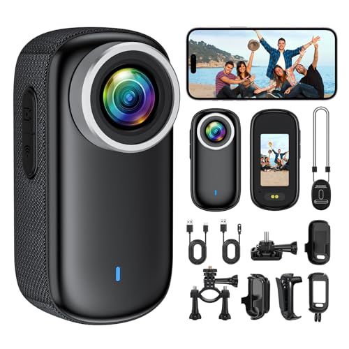 アクションカメラ小型 小型vlogカメラ【4K画質 手ブレ補正 WiFi スマホ連携 1.47モニター 123度広角 3時間稼働 HDR暗視】小型ビデオカメラ ウェアラブルカメラ小型 256GB 53g軽量 上書き録画 IP65防水 Vlog/旅行/アウpms