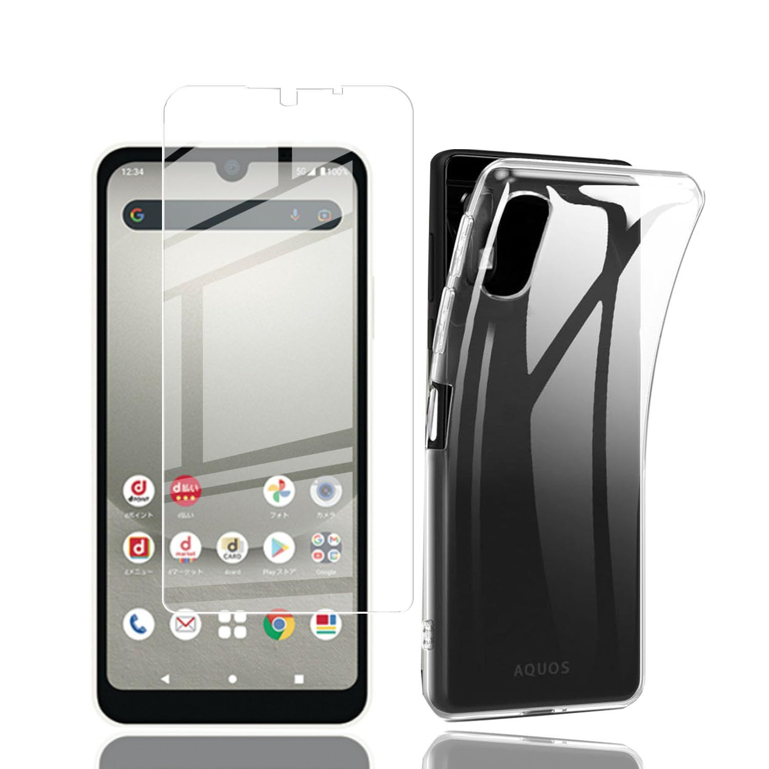 1枚セットガラスフィルム+1個ケース TPU対応 AQUOS wish 3 SH-53D