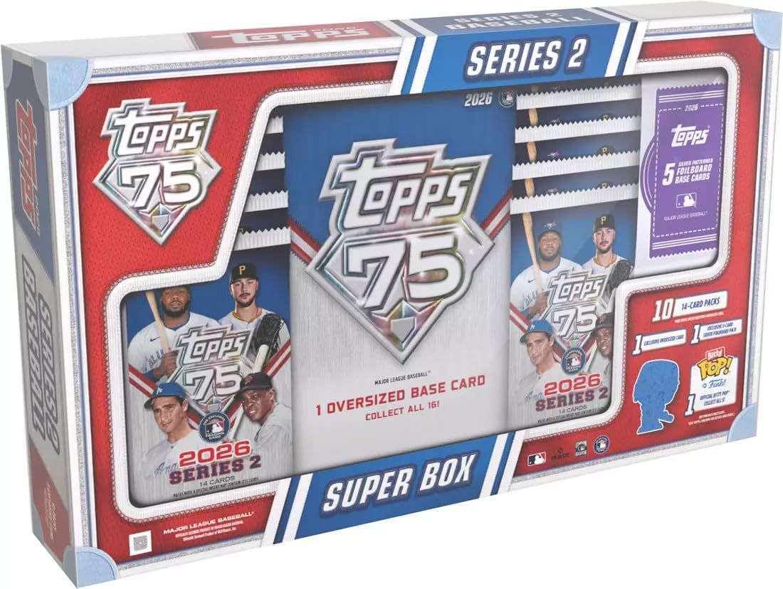 2026年 Topps Series 2 野球 スーパートレーディングカードボックス (特大カード1枚 + カードシルバーホイルボードパック5枚 & Bitty Pop 1個)