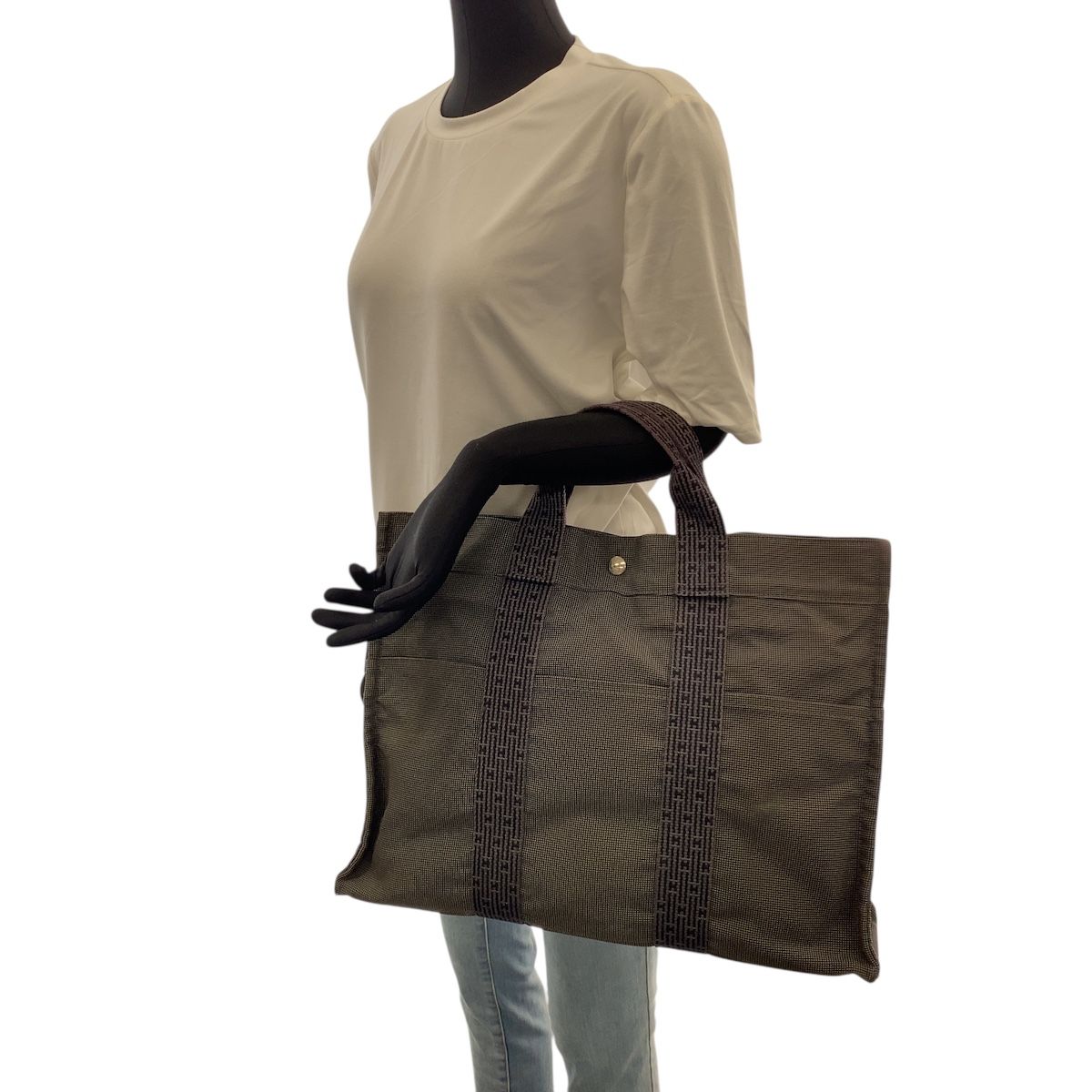 HERMES エルメス エールラインMM グレー シルバー金具 キャンバス