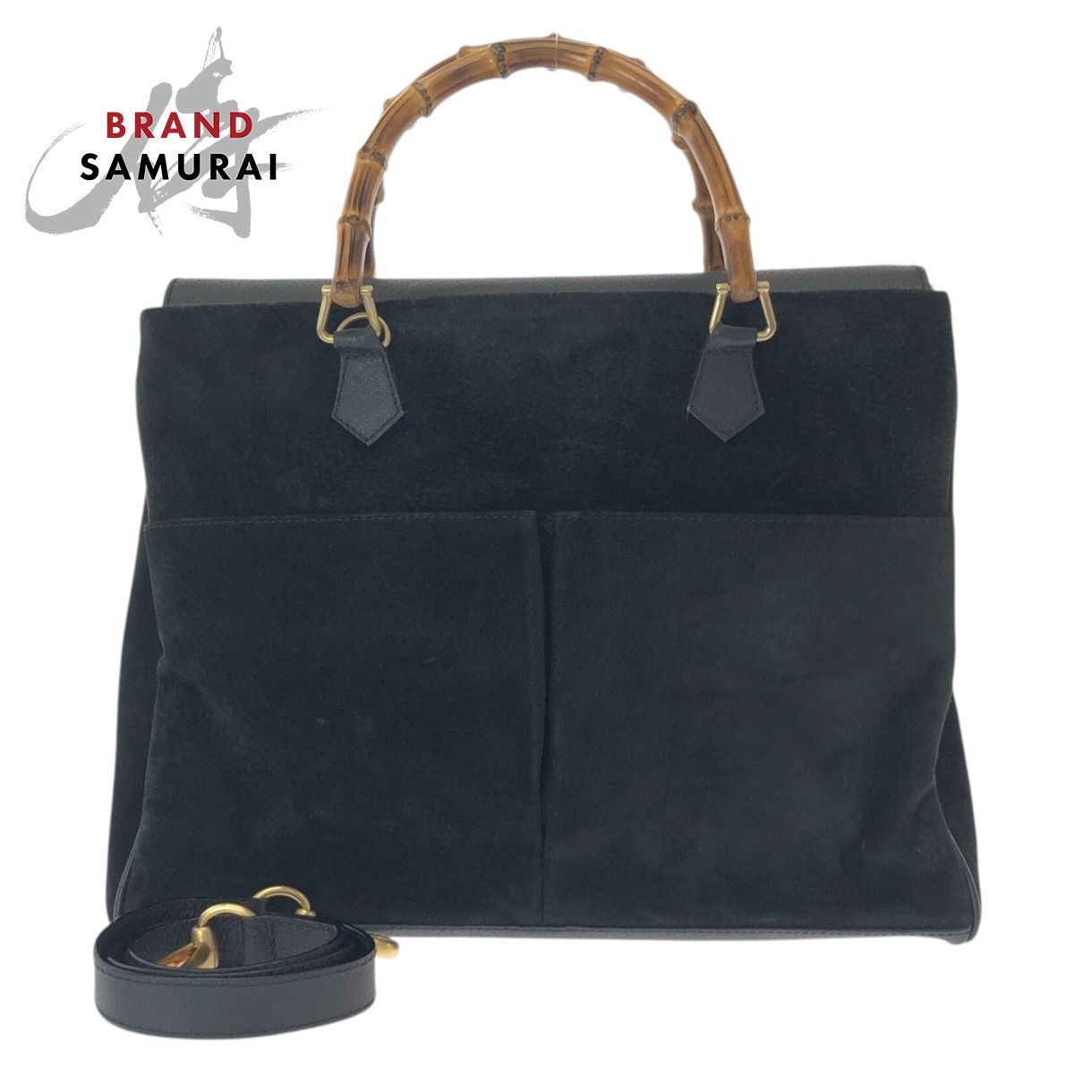 美品 GUCCI グッチ ヴィンテージ バンブー ２way ブラック 黒 ゴールド金具 スウェード トートバッグ ショルダーバッグ 603380【中古】