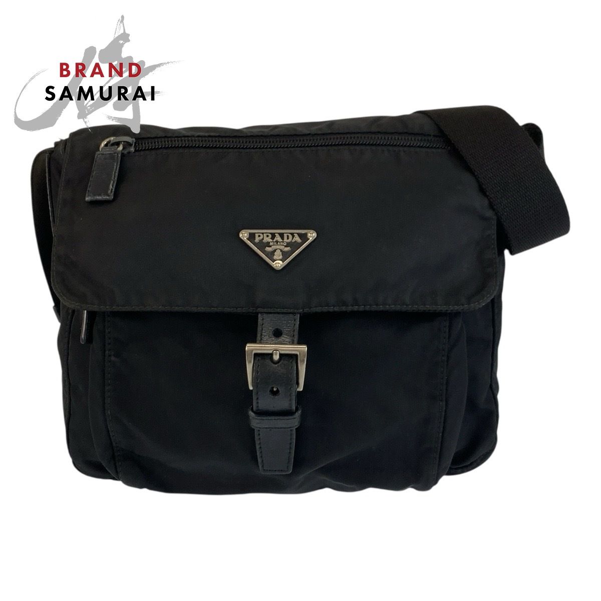 PRADA プラダ テスート 三角ロゴプレート ブラック 黒 シルバー金具 ナイロン ショルダーバッグ メッセンジャーバッグ レディース 603368【中古】