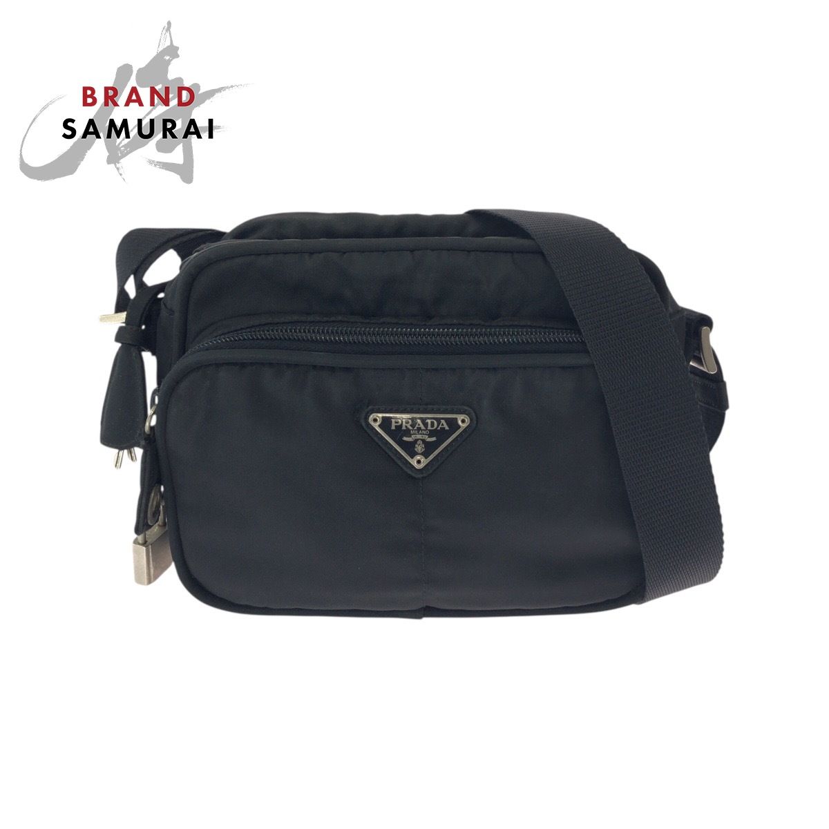 PRADA プラダ テスート 三角ロゴプレート ブラック 黒 シルバー金具 ナイロン ショルダーバッグ ポシェット レディース 603335【中古】