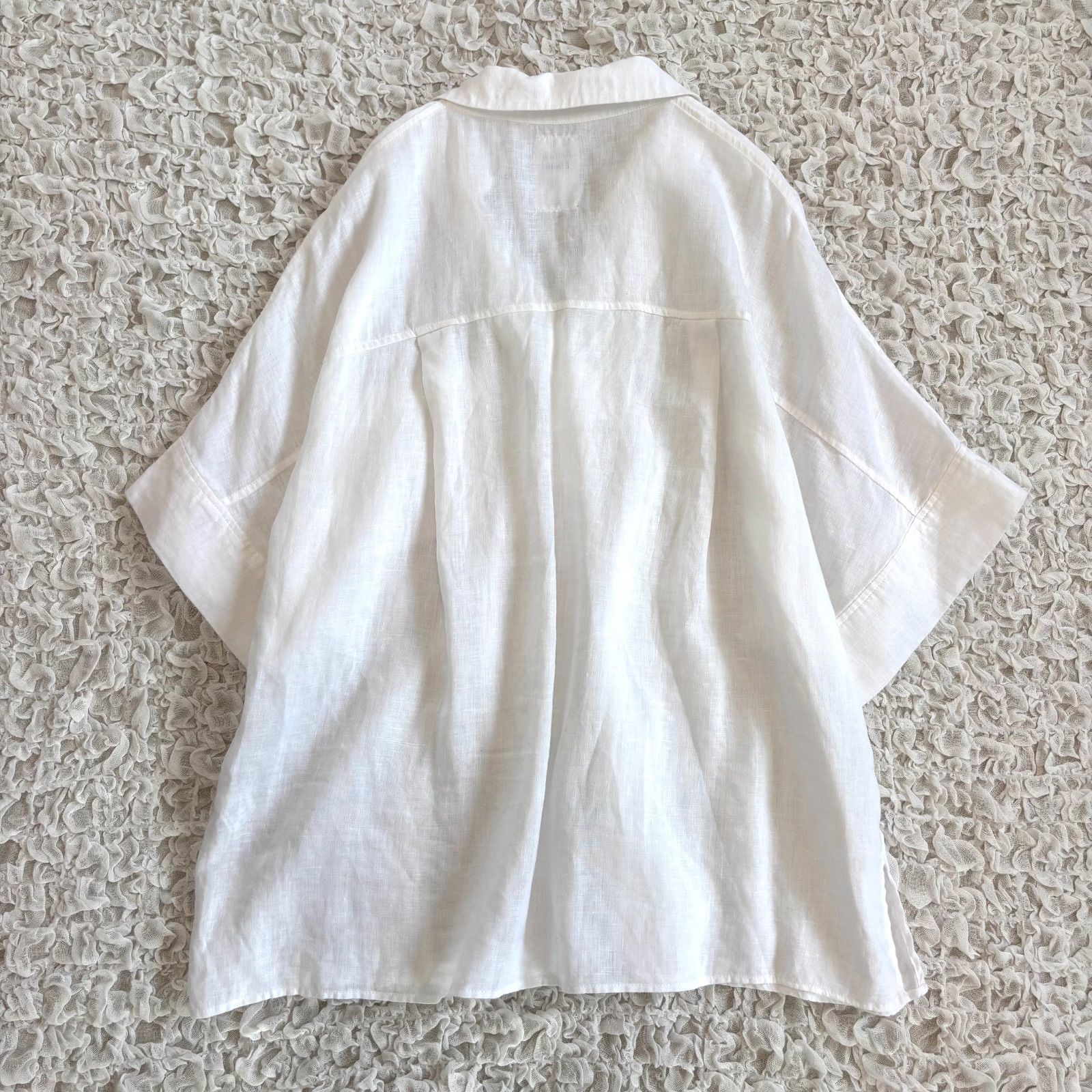 green label relaxing フレンチリネン スキッパー 5分袖 シャツ 