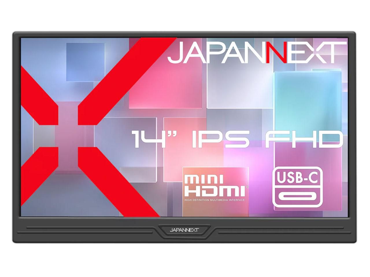 【新品・3営業日で発送】JAPANNEXT 液晶ディスプレイ 14型／1920×1080／miniHDMI×1、USB-C×2／ブラック／スピーカー有／2年保証