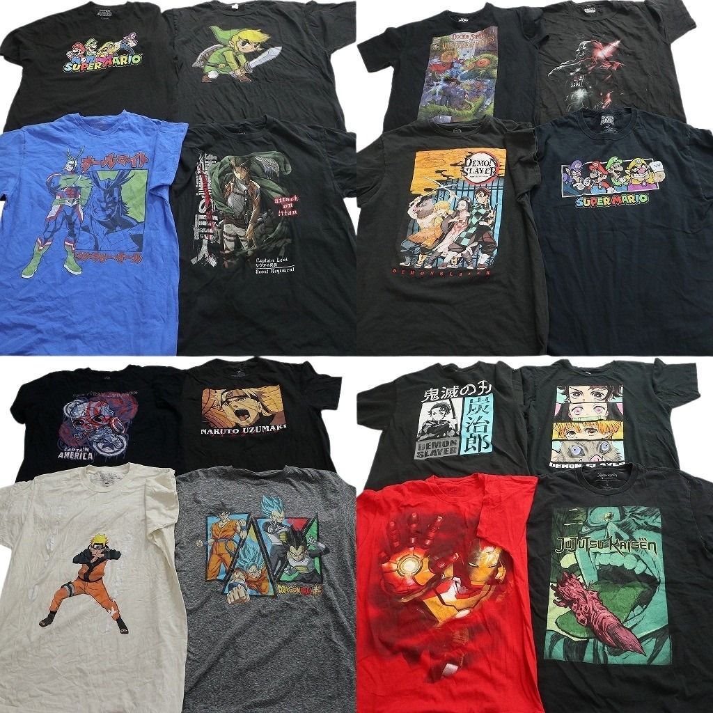 古着卸 まとめ売り キャラクター Tシャツ 16枚セット ( メンズ L ) 僕のヒーローアカデミア 進撃の巨人 ゼルダの伝説 中古 古着 NF6785