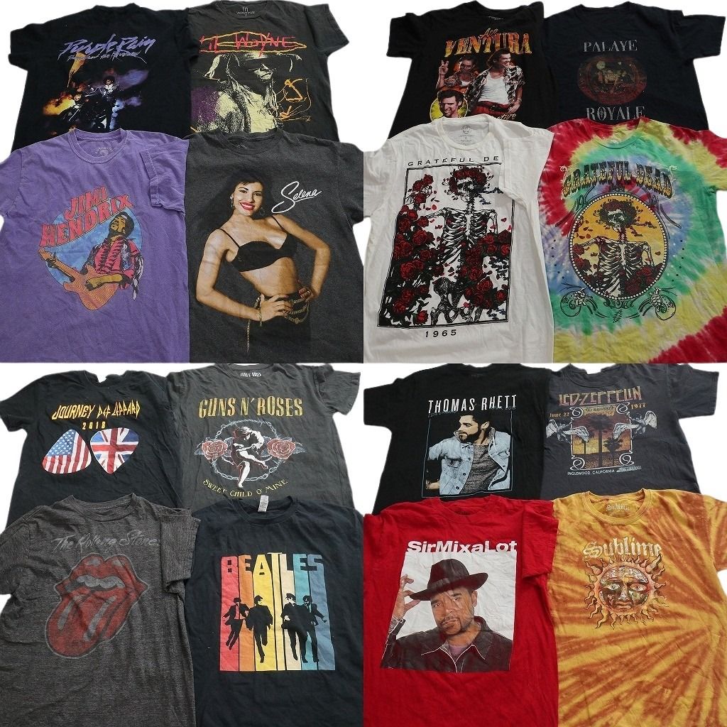 古着卸 まとめ売り 音楽・バンド Tシャツ 16枚セット ( メンズ Ｍ ) ジミヘン リルウェイン ローリングストーンズ 中古 古着 NF6795