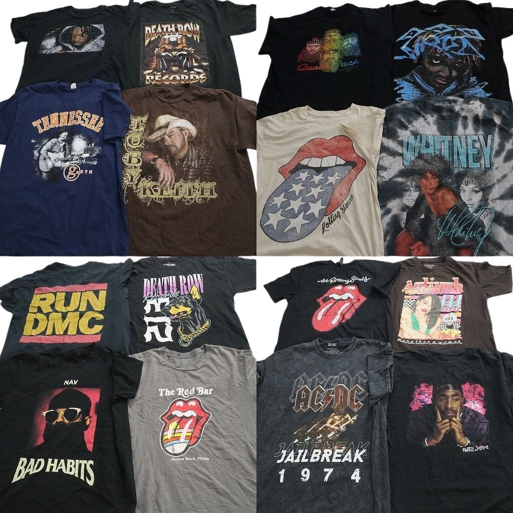 古着卸 まとめ売り 音楽・バンド Tシャツ 16枚セット ( メンズ L ) ローリングストーンズ AC/DC 2パック 中古 古着 NF6796