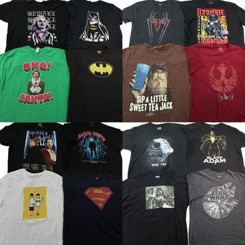 古着卸 まとめ売り 映画・ドラマ Tシャツ 16枚セット ( メンズ 2XL ) ブラックアダム スターウォーズ 千と千尋の神隠し 中古 古着 NF6866