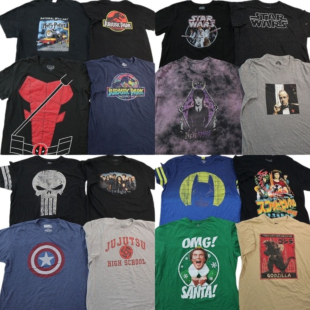 古着卸 まとめ売り 映画・ドラマ Tシャツ 16枚セット ( メンズ XL ) ジュラシックパーク ハリーポッター デッドプール 中古 古着 NF6868
