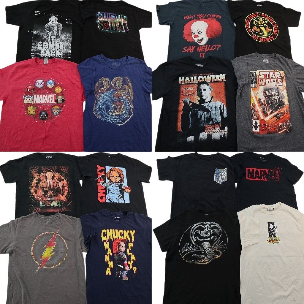 古着卸 まとめ売り 映画・ドラマ Tシャツ 16枚セット ( メンズ M ) ゴジラ キングギドラ アベンジャーズ チャッキー 中古 古着 NF6878