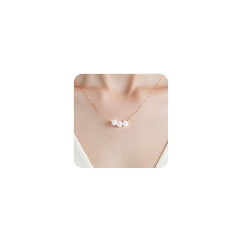 [Tessalyn] ネックレス レディース 18Kゴールドメッキ ホワイト淡水シングル ネックレス 真珠 ペンダント シンプル 人気 ゴールド
