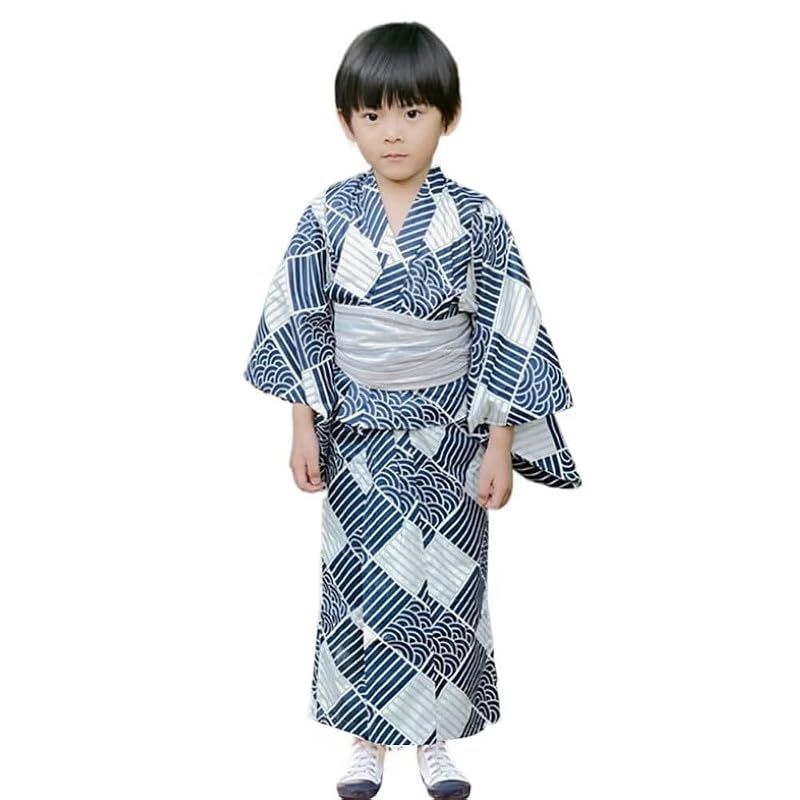 [JIUJIUYCL] 浴衣 男の子 キッズ 子供服 ジュニア 2点セット 帯 和柄 波柄 トンボ柄 花火柄 かわいい 着物 和服 お祭り 夏祭り 花火大会 夕涼み ボーイズ 100 110 120 130 140