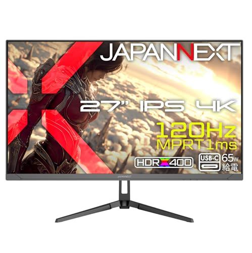 【ECサイト限定】 JAPANNEXT 27インチ IPSパネル搭載 120Hz/1ms(MPRT)対応 4K(3840x2160)解像度 ゲーミングモニター JN-i27G120U2-C6 HDMI2.1 DP USB-C(最大65W給電) sRGB:1Ju