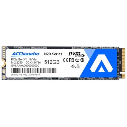 Acclamator SSD 512GB NVMe M.2 2280 PCIe Gen3.0×4 読込最大2200MB/秒 内蔵SSD 3D NAND採用 SLCキャッシュ搭載 ノートパソコン/デスクトップに対応 メーカー3年保証 N20Ju