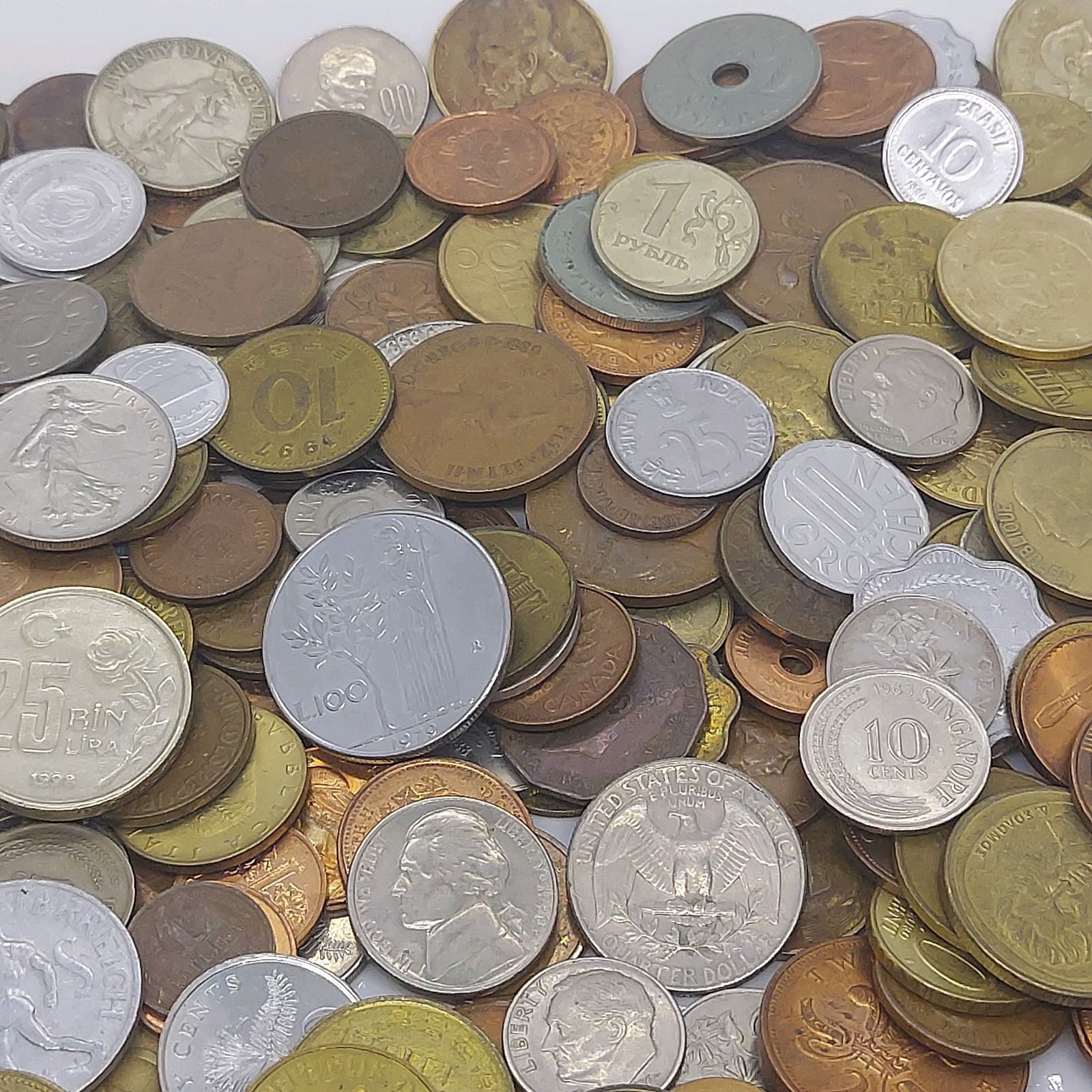 外国コイン まとめて 約1.6kg(袋込み) 5980円 海外硬貨 古銭 大量