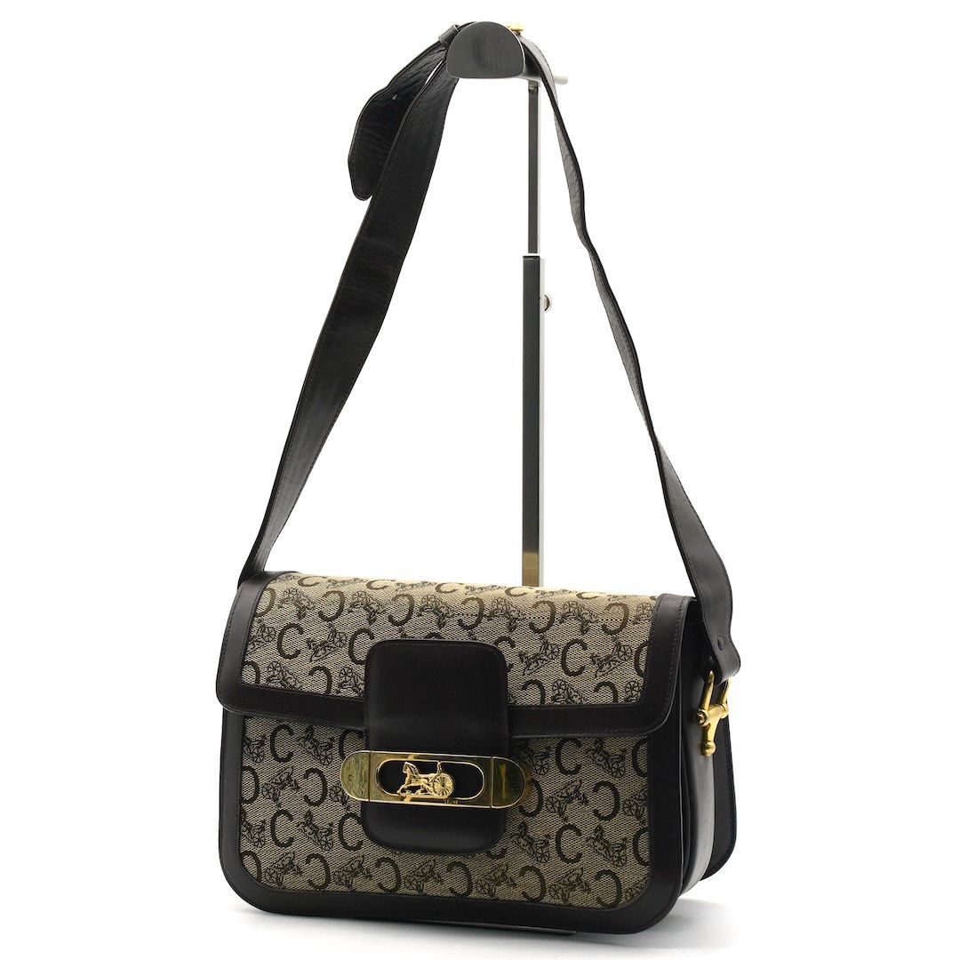 セリーヌ マカダム サルキー 馬車金具 ショルダーバッグ 茶 レザー キャンバス CELINE Macadam Sarky 斜め掛け 肩掛け ヴィンテージ
