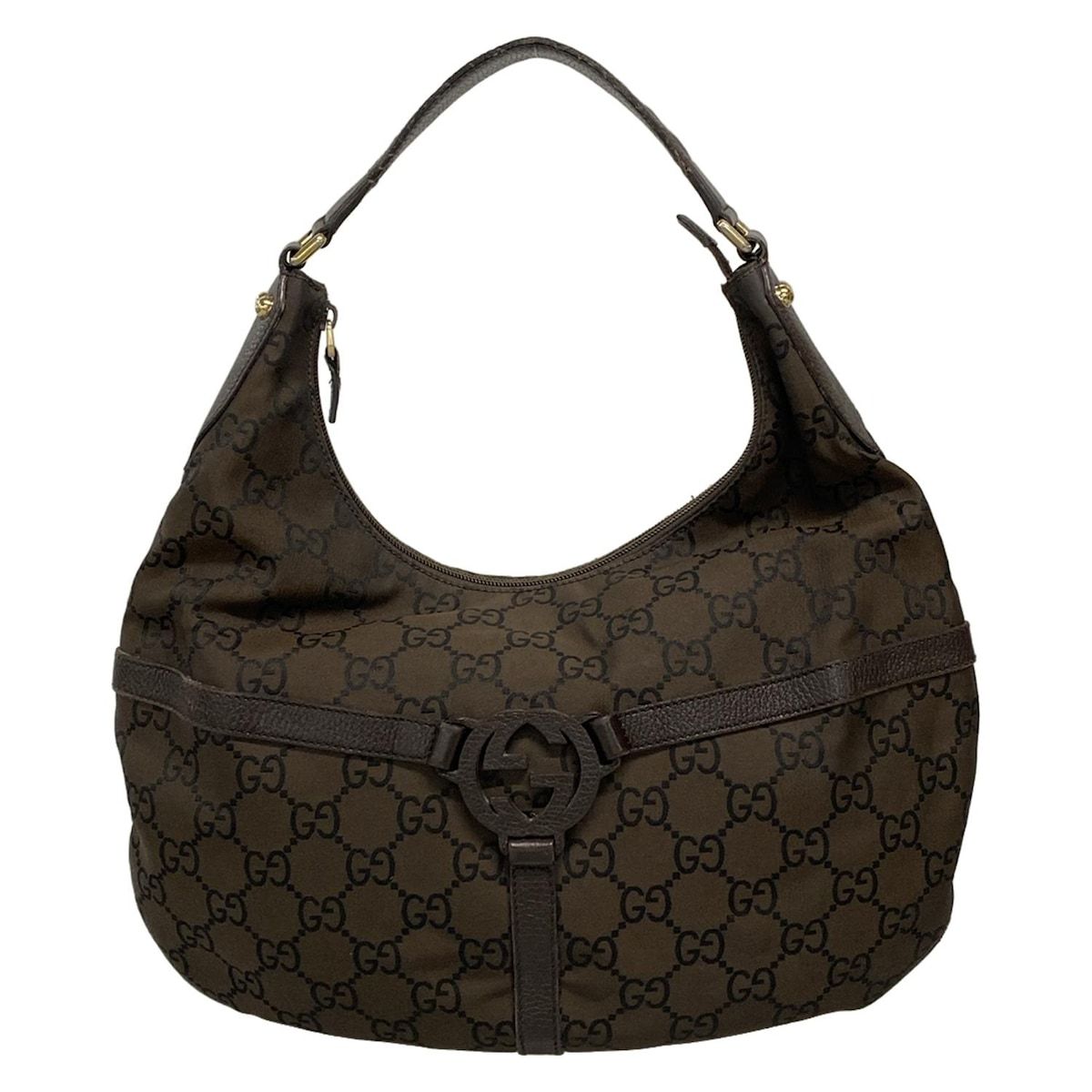 GUCCI(グッチ) ショルダーバッグ インターロッキングG/GG柄 257292 ダークブラウン×黒 レザー