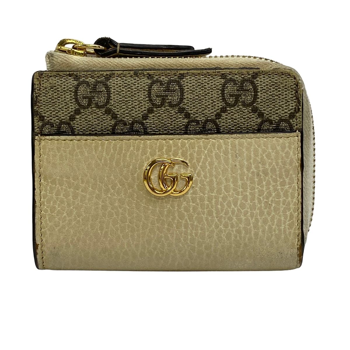 GUCCI(グッチ) 財布 GGプラス・GGスプリーム 658609 白×ベージュ×ダークブラウン L字ファスナー レザー