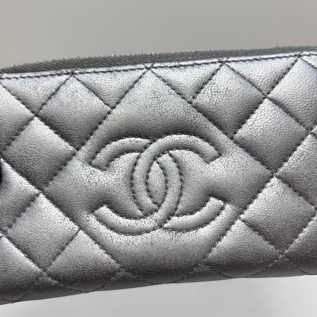 4525 CHANEL シャネル 長財布 キャビアスキン シルバー コンパクト 