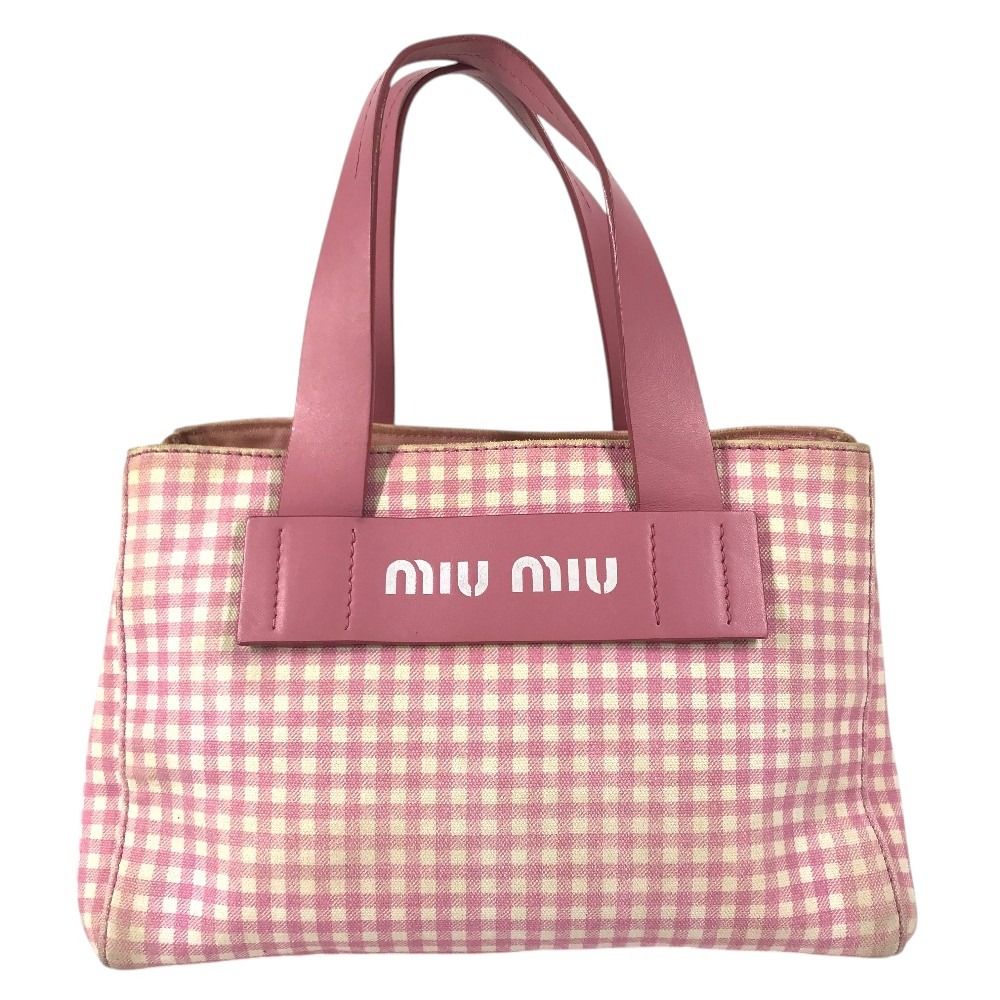 miu miu ミュウミュウ レザー ハンドバッグ 格子柄 チェック MIUMIU ミュウミュウ ハンドバッグ ロゴ チェック レザー/キャンバス