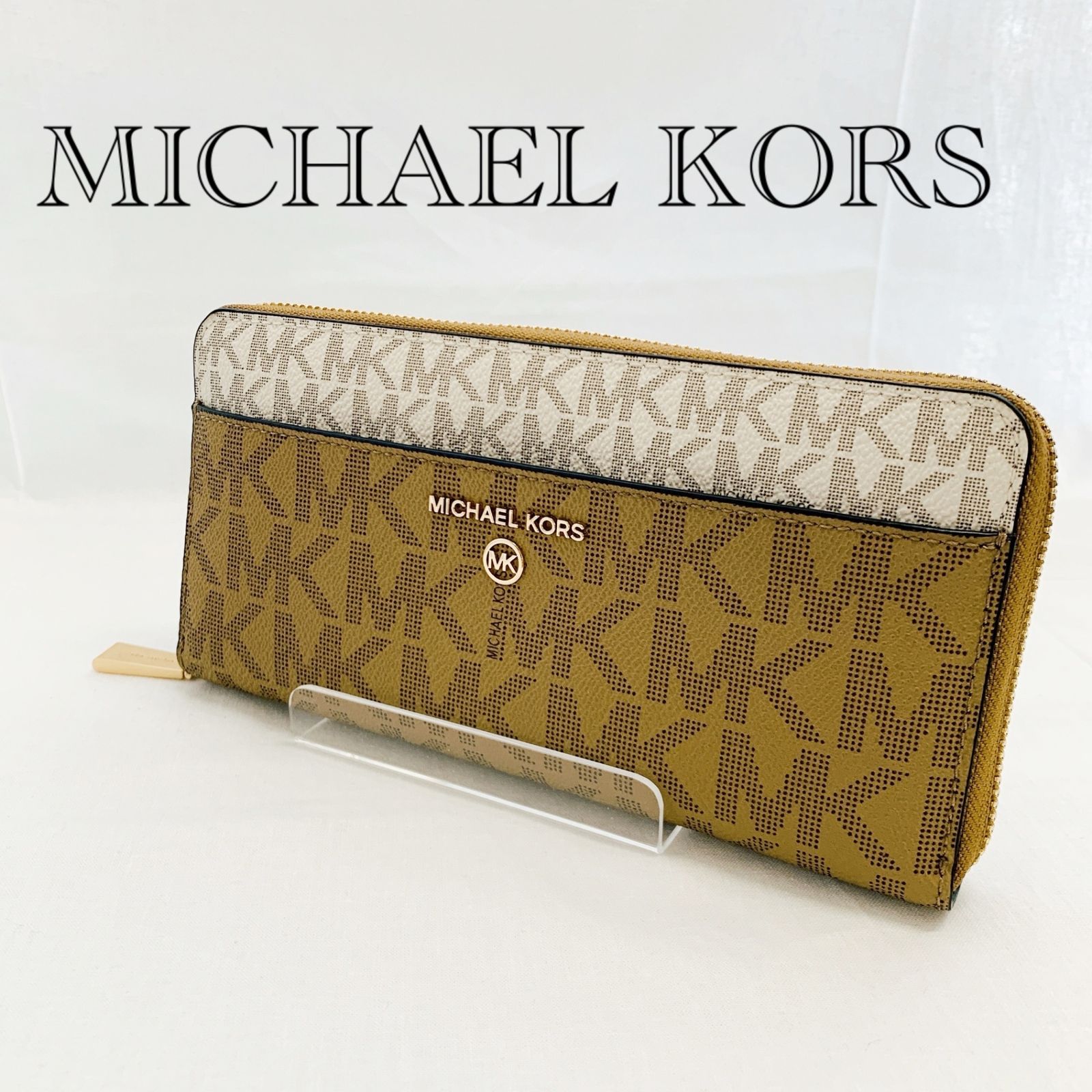 MICHAEL KORS マイケルコース Jet Set Charm ジェットセット チャーム ラウンドファスナー ロングウォレット 長財布 総柄 ベージュ ホワイト レディース _218