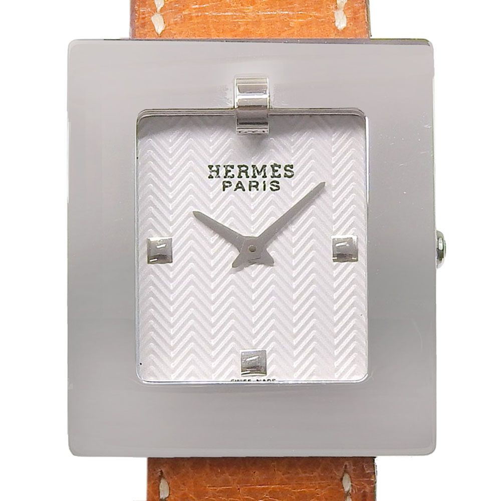 【HERMES】エルメス ベルト BE1.210 ステンレススチール×レザー □D クオーツ アナログ表示 レディース 白文字盤 腕時計