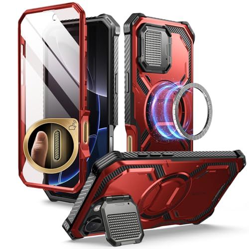 i-Blason iPhone 16 Pro Max ケース 2024 全面保護 カメラレンズ保護 カメラコントロールボタン 軍用耐衝撃 マグネット式 MagSafe対応 ケースと液晶保護フィルム一体型 スタンド機能 充電孔塞付き 防塵 耐衝 6fb49cd7