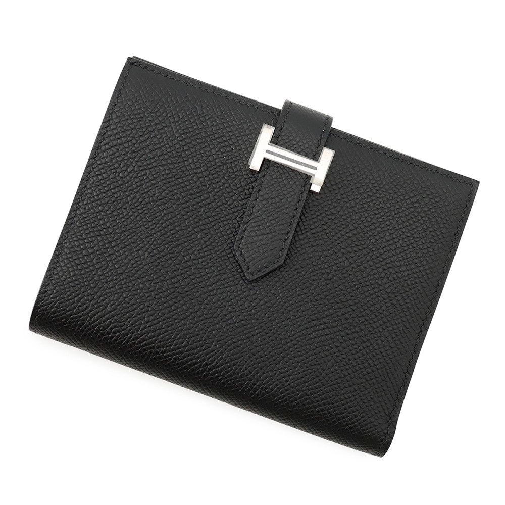 エルメス 二つ折り財布 ベアンコンパクト ブラック/シルバー金具 エプソン W刻印 財布 黒