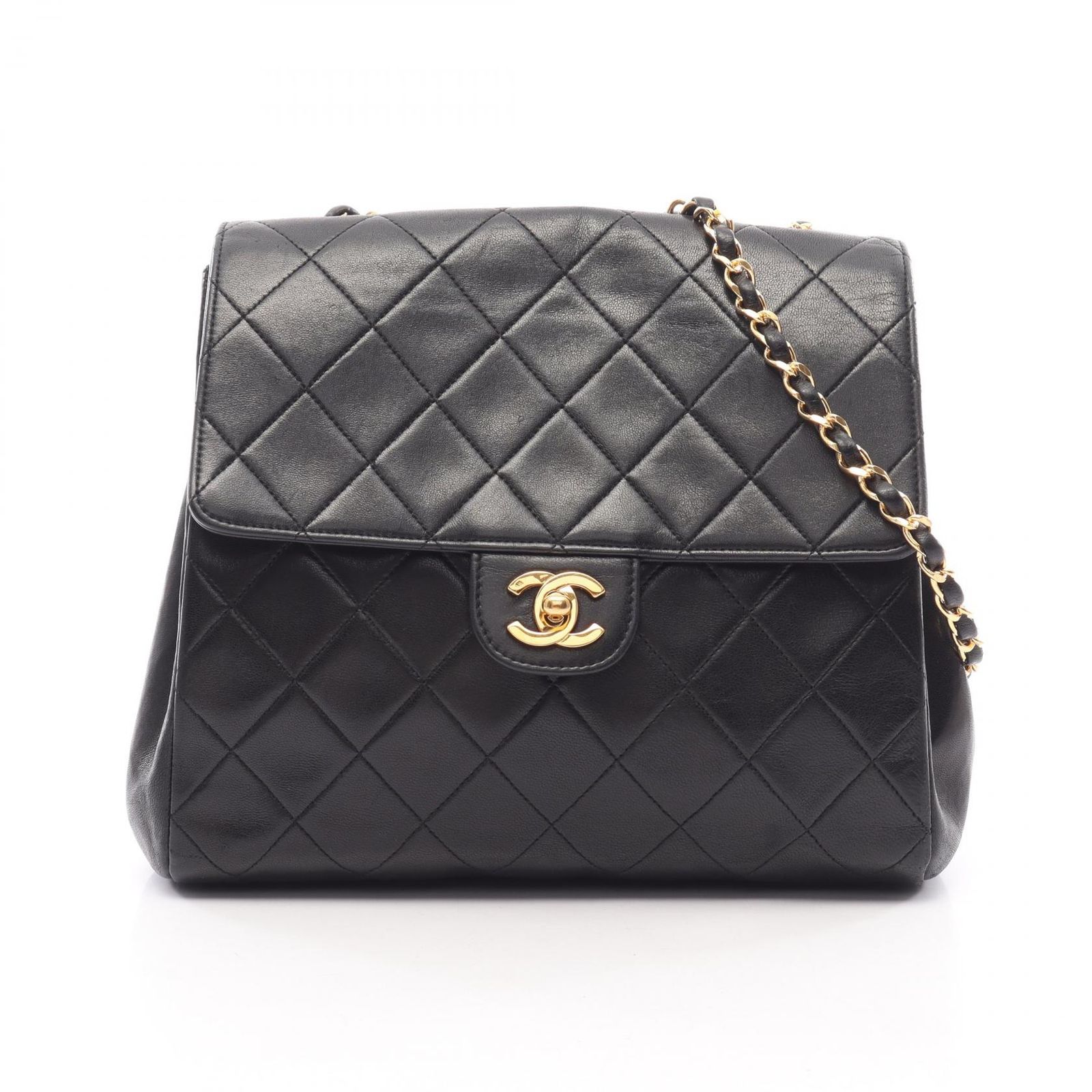 シャネル CHANEL ショルダーバッグ マトラッセ ブラック ラムスキン（羊革） マトラッセ シングルフラップ チェーンショルダー レディース Used B